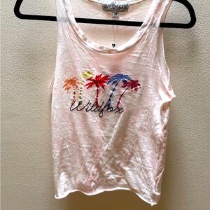 NWT Wildfox Swinging Palms Rosebud Wash Soft Pink Tie Dye Palm Tree Tank